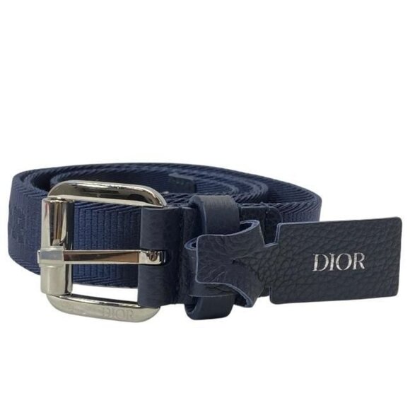 Dior Belt Logo Jacquard Small Item Canvas Leather Logo Navy Silver Hardware